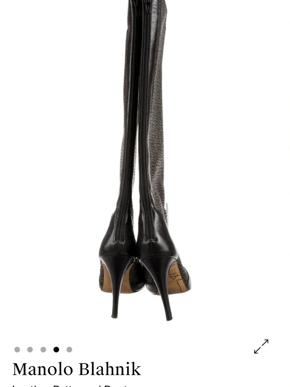 MANOLO BLAHNIK laser cut Tall Perforated Black Leather High Heel Boots 6.5